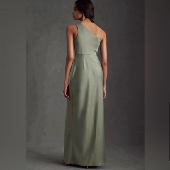 BHLDN Anthropologie Dylan One Shoulder Satin Side Slit Gown Green NEW Size 6 - Picture 12 of 13